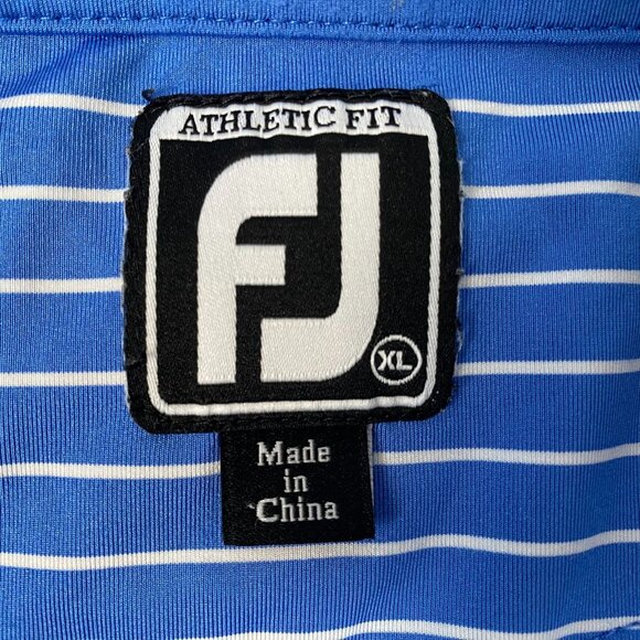 Footjoy Men's Polo Shirt XL Athletic Fit Blue & White Striped Polyester Blend - Picture 3 of 13